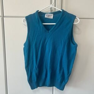 Vintage Heritage Sportswear Wintuk Teal Blue V-Neck Knit Sweater Vest Mens Large